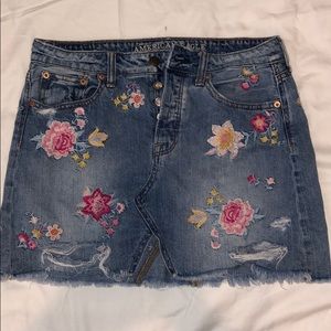 Embroidered Jean Skirt